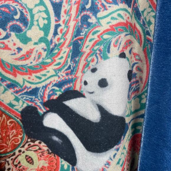 Vintage Womens Kimono Sz L Velvet Panda Bears Boho Robe Unique Rare Whimsigoth - Picture 7 of 7